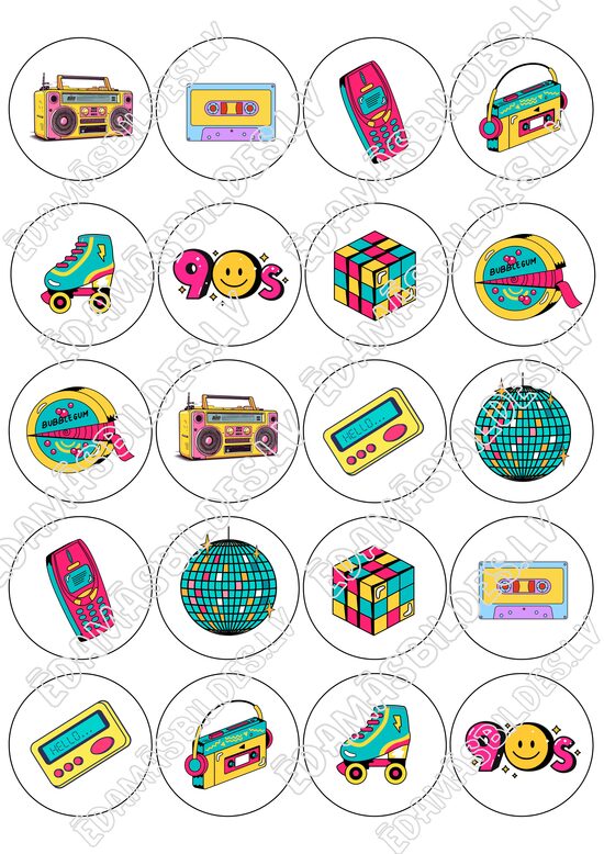 Cukura papīrs ar apdruku "90's", 5 cm